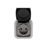 Aufputz Feuchtraum Steckdose IP44 250V Aussensteckdose mit Klappdeckel Schutzkontakt-Steckdose für Innen/Aussen Grau Anthrazit