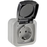Aufputz Feuchtraum Steckdose IP44 250V Aussensteckdose mit Klappdeckel Schutzkontakt-Steckdose für Innen/Aussen Grau Anthrazit