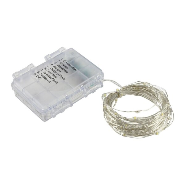 LED Drahtlichterkette 8?m – 80 LEDs warmweiß – Batterie & 8 Modi – IP44
