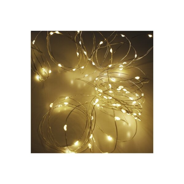 LED Drahtlichterkette 8?m – 80 LEDs warmweiß – Batterie & 8 Modi – IP44