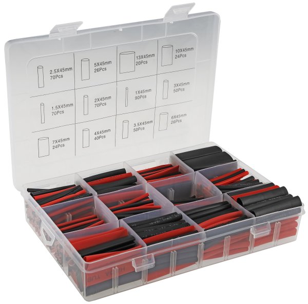 Schrumpfschlauch-Sortiment, 560-teilig in Plastikbox, Ratio 2:1, schwarz + rot