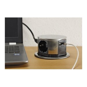 ChiliTec Versenkbare Einbausteckdose 3X Steckdose USB-A USB-C Edelstahl Front