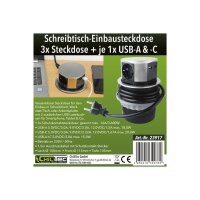 ChiliTec Versenkbare Einbausteckdose 3X Steckdose USB-A USB-C Edelstahl Front