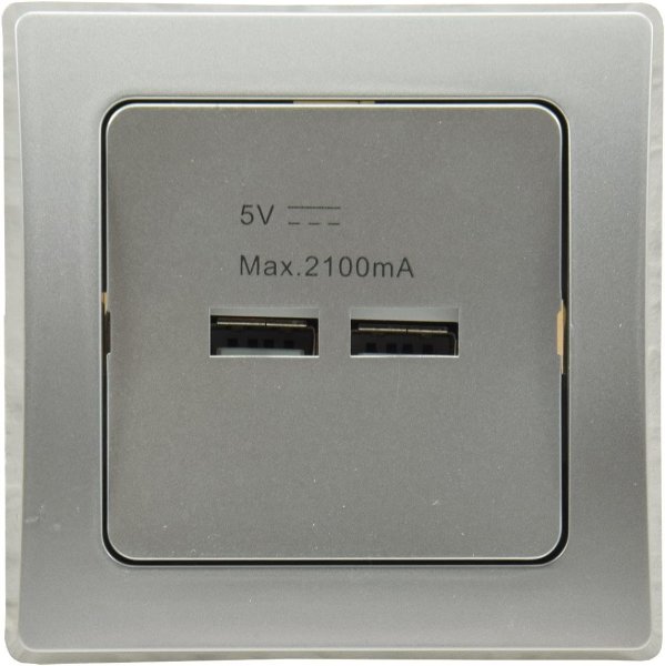 DELPHI 2-fach USB Ladegerät Unterputz 5V 2100mAh 2,1A 2 Unterputz-Netzteil Silber Grau