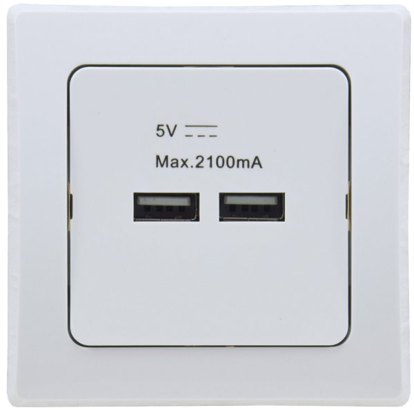 DELPHI 2-fach USB Ladegerät Unterputz 5V 2100mAh 2,1A 2 Unterputz-Netzteil Weiß