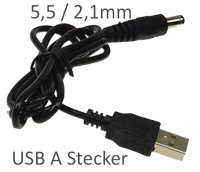 Anschlusskabel USB auf Hohlstecker, 1m USB A auf 5,5 / 2,1mm