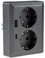 MILOS Schutzkontakt-Steckdose 2-fach 250V~/ 16A, 1x UP, USB A+C/PD, anthrazit