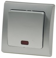 DELPHI Kontroll-Schalter mit Beleuchtung Orientierungsschalter mit 1-fach Rahmen Geeignet für Mehrfachrahmen Einsatz 55x55mm Silber Grau