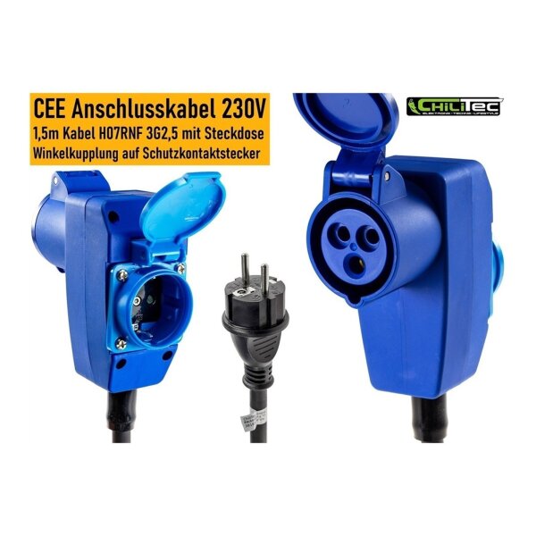 CEE Adapter auf Schutzkontakt-Stecker 230V, H07RNF 3G2,5, 1,5m Kabel