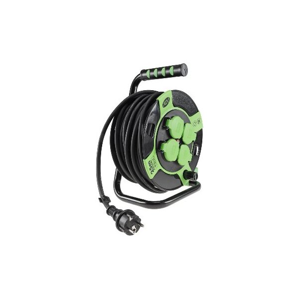 Kunststoff-Kabeltrommel, 25m Kabel, IP44 H05RR-F 3G1,5mm², schwarze Gummileitung