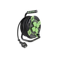 Kunststoff-Kabeltrommel, 25m Kabel, IP44 H05RR-F 3G1,5mm², schwarze Gummileitung