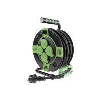 Kunststoff-Kabeltrommel, 25m Kabel, IP44 H05RR-F 3G1,5mm², schwarze Gummileitung