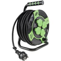 Kunststoff-Kabeltrommel, 25m Kabel, IP44 H05RR-F 3G1,5mm², schwarze Gummileitung