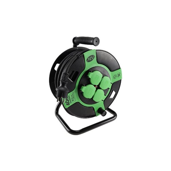 Kunststoff-Kabeltrommel, 40m Kabel, IP44 H05RR-F 3G1,5mm², schwarze Gummileitung