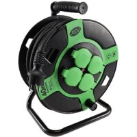 Kunststoff-Kabeltrommel, 40m Kabel, IP44 H05RR-F 3G1,5mm², schwarze Gummileitung