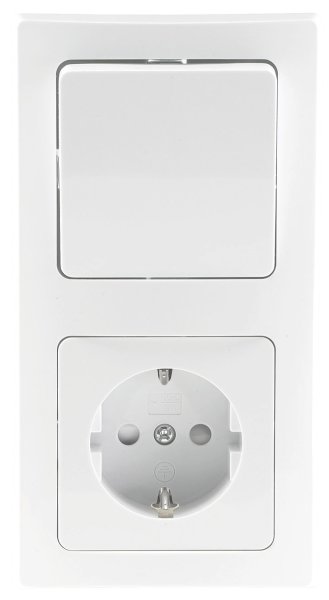 Delphi Steckdose mit Lichtschalter Weiß im Doppelrahmen 230V 2-Fach Kombination Schutzkontakt-Steckdose mit Wechsel-Schalter Rahmen Komfort Klemm Anschluss