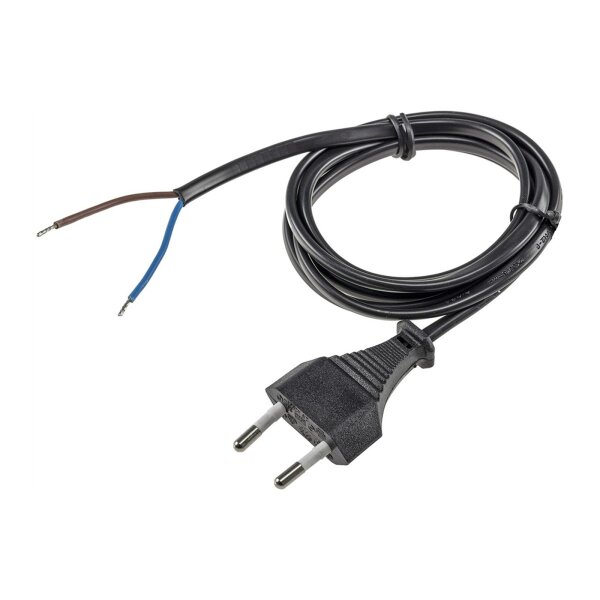 Netzkabel Euro, blankes Ende, 1,5m H03VVH2-F2 0,75 mm² 2,5A/250V schwarz