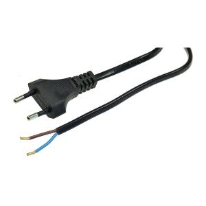 Netzkabel Euro, blankes Ende, 1,5m H03VVH2-F2 0,75 mm² 2,5A/250V schwarz
