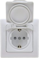 DELPHI Steckdose Schalter für Aussen IP44 inkl. Rahmen 230V I Unterputz Wechselschalter Steckdose mit Klappdeckel für Feuchträume und Aussenbereich Weiß