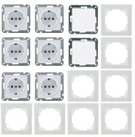 DELPHI Steckdose Schalter KomplettSet 16-teilig 6x Steckdosen 2x Schalter mit 1-fach Rahmen Unterputz 250V I Weiß