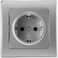 DELPHI Steckdose Unterputz 230V Schutzkontakt-Steckdose mit erhöhtem Berührungsschutz Silber Grau