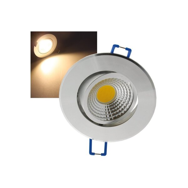 LED-Einbauleuchte "COB-3", 3W, 250lm ALU, 3000K, 95°, Ø85xT47mm, Rahmen chrom