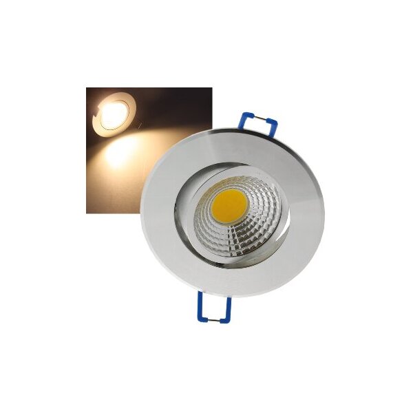 LED-Einbauleuchte "COB-5", 5W, 420lm ALU, 3000K, 75°, Ø85xT47mm, Rahmen chrom