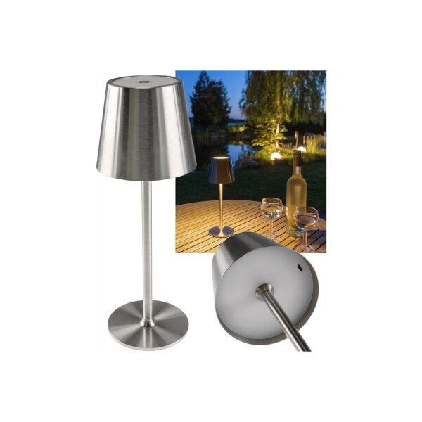 LED Akku-Tischleuchte Foco Tenda – dimmbar, IP44, 2900K, Touch & USB-C – Schwarz