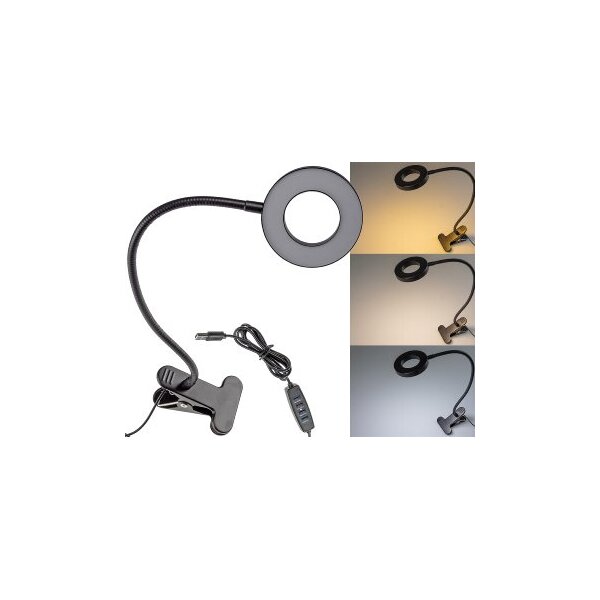 LED Klemmleuchte mit USB-Betrieb 40cm Schwanenhals, dimmbar, 55lm