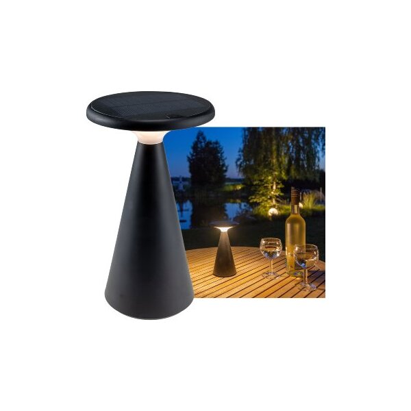 LED Solar-Tischleuchte "Foco Sol" 2700K, IP44, dimmbar, 20cm, matt schwarz