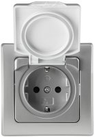 DELPHI Steckdose Unterputz IP44 Feuchtraum-Steckdose mit Schutz-Deckel Gummidichtung für Küche Bad Terrasse Balkon Grau Silber