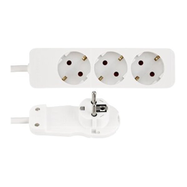 Schutzkontakt-Steckdosenleiste 3-fach 3600W, 2m Kabel, weiß, Flachstecker