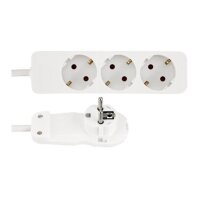 Schutzkontakt-Steckdosenleiste 3-fach 3600W, 2m Kabel, weiß, Flachstecker