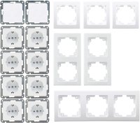 Delphi Steckdosen Schalter Kombination 16-teilig Unterputz 8X Steckdosen 2X Wechselschalter 6X Rahmen UP Komponenten Klemmanschluss Weiß