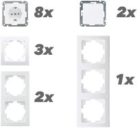 Delphi Steckdosen Schalter Kombination 16-teilig Unterputz 8X Steckdosen 2X Wechselschalter 6X Rahmen UP Komponenten Klemmanschluss Weiß