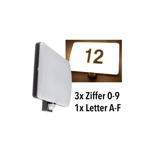 LED Wandleuchte "PADAR" mit PIR-Sensor IP65, 20W, mit Hausnummer & Buchstaben