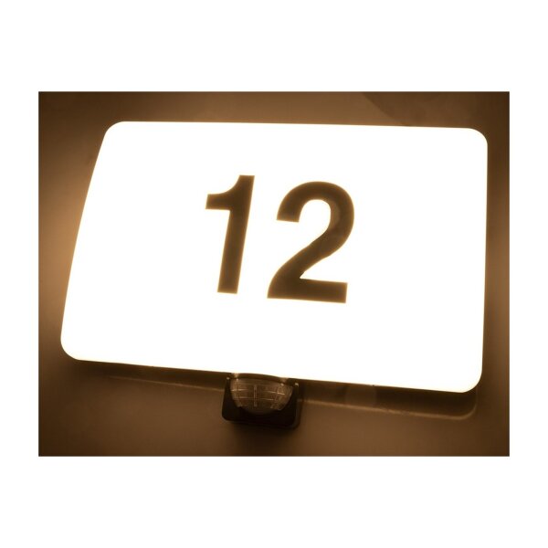 LED Wandleuchte "PADAR" mit PIR-Sensor IP65, 20W, mit Hausnummer & Buchstaben