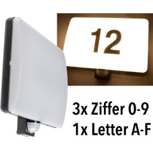 LED Wandleuchte "PADAR" mit PIR-Sensor IP65, 20W, mit Hausnummer & Buchstaben