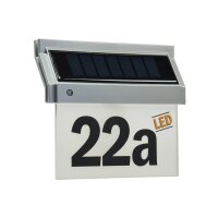 Solar Hausnummernleuchte mit D&auml;mmerungssensor &amp; Zahlensatz &ndash; Edelstahloptik, IP44