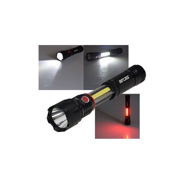 LED-Taschenlampe ARCAS 3W "3-in1" 350lm, Arbeitsleuchte, Pannenwarn