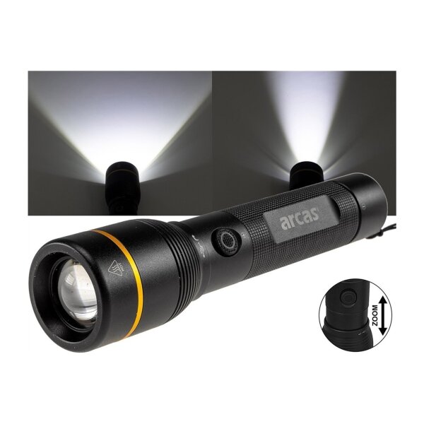 LED-Taschenlampe ARCAS mit Akku 10W 1000lm, Zoom, Powerbankfunktion