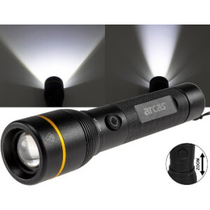 LED-Taschenlampe ARCAS mit Akku 10W 1000lm, Zoom, Powerbankfunktion