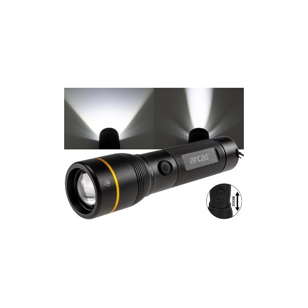 LED-Taschenlampe ARCAS mit Akku 20W 2000lm, Zoom, Powerbankfunktion