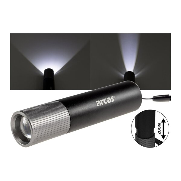 LED-Taschenlampe ARCAS mit Akku 3W 300lm, Zoom
