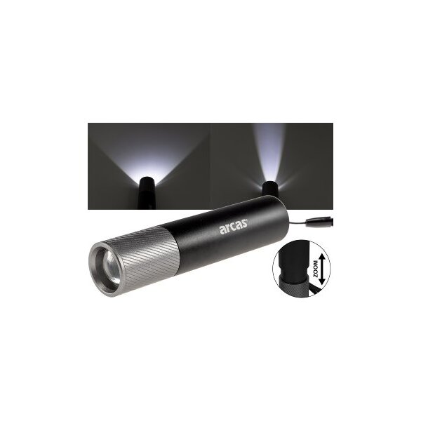 LED-Taschenlampe ARCAS mit Akku 3W 300lm, Zoom