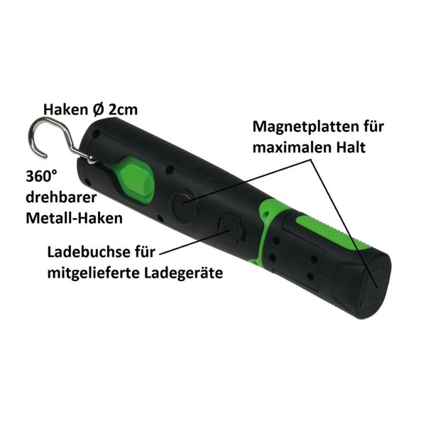 LED Stableuchte FlexiLED 300 mit Akku, 270lm, IP44, Magnet & Haken