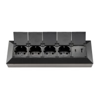4-fach Steckdosenblock, USB-A+C, schwarz 250V~/ 16A, USB 3,1A, PD, mit Klappen