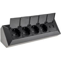 4-fach Steckdosenblock, USB-A+C, schwarz 250V~/ 16A, USB 3,1A, PD, mit Klappen