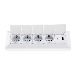 4-fach Steckdosenblock, USB-A+C, weiß 250V~/ 16A, USB 3,1A, PD, mit Klappen