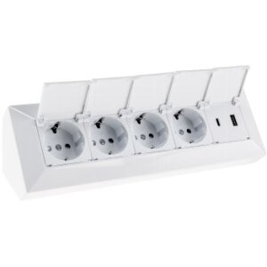 4-fach Steckdosenblock, USB-A+C, weiß 250V~/ 16A, USB 3,1A, PD, mit Klappen